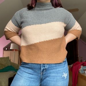color blocked mock neck sweater